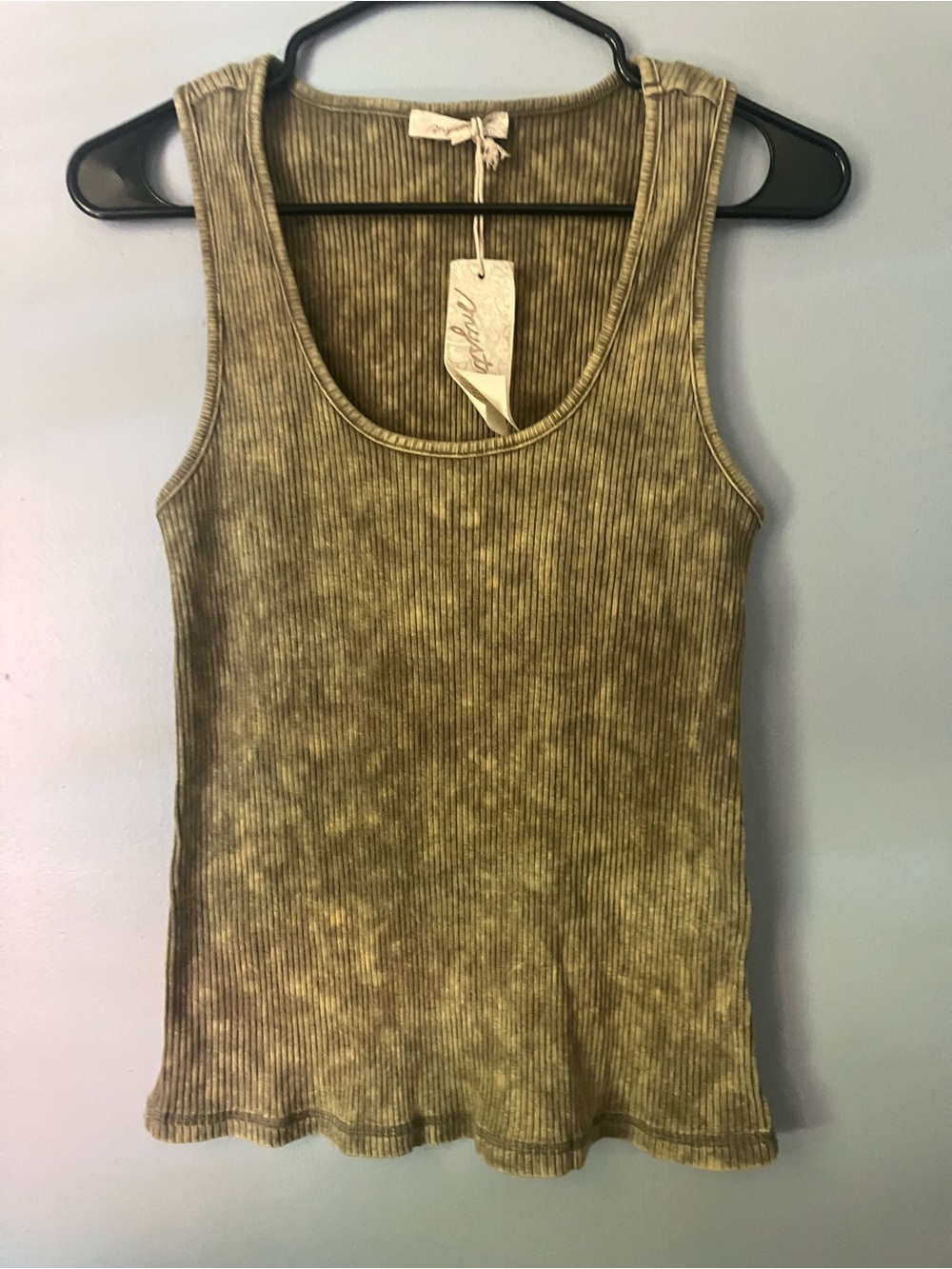Mystree Olive Tie-Dye Ribbed Scoop Tank